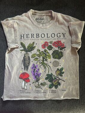 Warner Bros. Herbology Cropped Graphic Tee in Taupe with Multicolor Plant Print